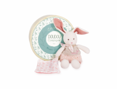 Doudou Dárková sada - Plyšový Ecru králiček s růžovou dečkou z  BIO bavlny 22 cm
