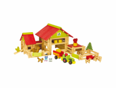 Jeujura Dřevěna stavebnice 220 dílů Velká farma s traktorem a zvířátky