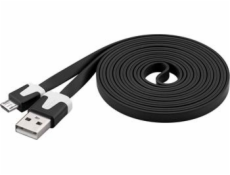 Kabel microUSB 2m, plochý PVC kabel, černý