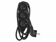 Prodlužovací kabel 2 m / 3 zásuvky / černý / PVC / 1 mm2