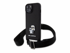 Karl Lagerfeld Saffiano Crossbody Metal Karl and Choupette Zadní Kryt pro iPhone 15 Black