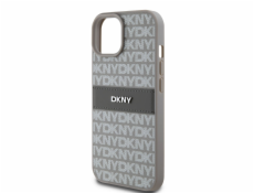 DKNY DKHCP15SPRTHSLE iPhone 15 / 14 / 13 6.1 béžové/béžové pevné puzdro z kože Mono Stripe &amp; Metal Logo