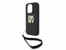DKNY PU Leather Stack Logo Wrist Strap Zadný Kryt pre iPhone 14 Pro Black