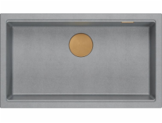 GraniteQ LOGAN 110 dřez GraniteQ stříbrný kamenný dřez 76x44x23,5 cm 1-miska závěsná s ručním sifonem, měď