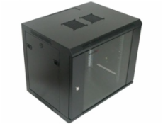XtendLan 19  nástěnný rozvaděč 9U 600x450, nosnost 60 kg, skleněné kouřové dveře, rozložený, černý