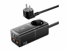 Wall charger, Essager, ECTAC-BRB01-Z, GaN, 3xUSB-C, 2xUSB-A, Gniazdko AC, 75W (black)