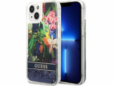 Pouzdro Guess  GUHCP14SLFLSB Apple iPhone 14 modro/modré pevné pouzdro Flower Liquid Glitter