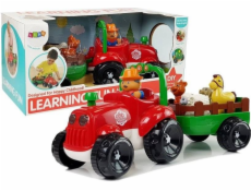 Štíhlý sportovní traktor s přívěsem, zvířata pro miminka, baterie, světla, zvuk