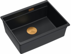 GraniteQ dřez LOGAN 100 GraniteQ čistý uhlíkový dřez 59,5x45,1x21,5 cm, 1-miska, závěsný s ručním sifonem, měď