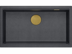 GraniteQ LOGAN 110 dřez GraniteQ černý diamantový dřez 76x44x23,5 cm 1-miska zapuštěná s ručním sifonem zlatá