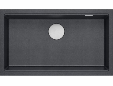 GraniteQ LOGAN 110 dřez GraniteQ černý diamantový dřez 76x44x23,5 cm, 1-miska, závěsný s ručním sifonem, nerez