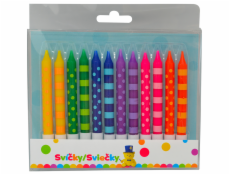 Narozeninová svíčka 8 cm Puntíky a pruhy 12ks