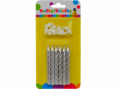 Narozeninová JUMBO svíčka metalická stříbrná se třpytkami 12ks