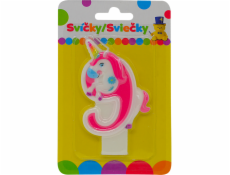 Narozeninová svíčka s JEDNOROŽCEM a číslem 9.