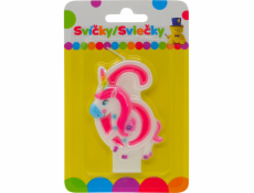 Narozeninová svíčka s JEDNOROŽCEM a číslem 6.