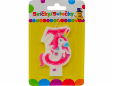 Narozeninová svíčka s JEDNOROŽCEM a číslem 3.