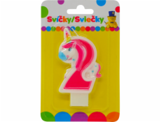 Narozeninová svíčka s JEDNOROŽCEM a číslem 2.