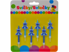 Narozeninová svíčka s modrým MEDVÍDKEM a držákem 6ks