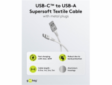 textilní kabel goobay Supersoft USB 2.0, zástrčka USB-A > zástrčka USB-C