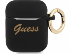 Guess GUA2SSSK Silikonové ochranné pouzdro Vintage Script pro AirPods 1/2 černé