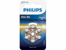1x6 Philips Zinc-Air PR41 / 312 Hörgeräte Batterie