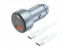 Foneng C18 1xUSB-A, 1xUSB-C 2.4A 48W car charger (grey) + USB-C to USB-C cable