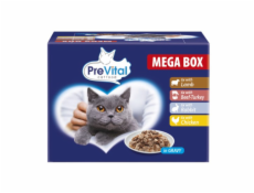 PREVITAL Cat Food Megabox s jehněčím, hovězím, králíkem a kuřetem v omáčce - mokré krmivo pro kočky - 24 x 100g