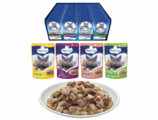 PREVITAL Cat Food Mix 4 Příchutě Kuře, Telecí, Losos, Drůbež – mokré krmivo pro kočky – 96 x 100 g