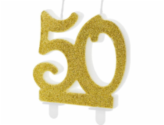 Svíčka Party Deco za 50 se zlatým třpytem - 1 univerzální položka