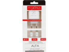 MAXXIMUS ALFA nabíjačka 20W PD+QC, USB-A+C + KÁBEL C/LIGHTNING 20W PD, BIELA