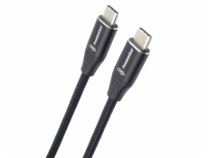 Kabel USB-C M/M, 240W 480Mbps černý bavlněný oplet, 1,5m