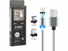 Prolink USB-A - microUSB + USB-C USB kabel Šedý (023344)