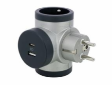 LEGRAND Revolution rozbočovač otočný 3x2P+T, nabíječka USB A+C, hliník