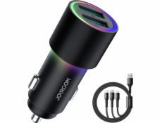 Nabíjačka Joyroom Joyroom 2 x USB Car Charger s 24W podsvietením + 3in1 USB napájací kábel typu C/Micro USB/Lightning 1,2 m čierne (JR-CL10)