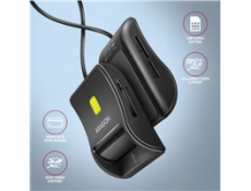 AXAGON CRE-SM3SD, USB-A FlatReader čtečka Smart card (eObčanka) + SD/microSD/SIM, kabel 1.3 m