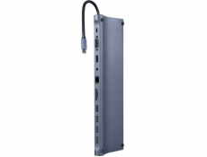 Gembird A-CM-COMBO11-01 USB Type-C 11-in-1 multi-port adaptér (USB hub + HDMI + VGA + PD + card reader + LAN + 3.5 mm audio) space grey