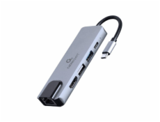 Gembird adaptér wieloportowy USB-C 5w1, PD, HDMI, USB 3.1, USB 2.0, LAN A-CM-COMBO5-04