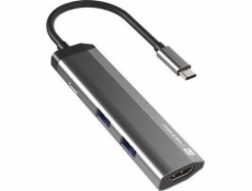 Natec multiport adaptér FOWLER SLIM HUB 4v1, 2X USB 3.0 HUB, HDMI 4K, USB-C PD