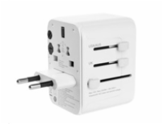 Adaptér FIXED Cestovní pro EU, UK a USA/AUS, s 3xUSB-C a 2xUSB výstupem, GaN, PD 65W, bílý
