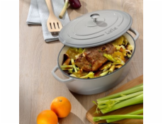 KELA Pekáč litinový oválný s poklicí Calido 35x26 cm světle šedá KL-12608