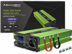 Převodník monolitu napětí Baterie se nabíjí UPS 1000 W | 2000W | 12V na 230V | Čistý sinus LCD