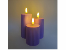 Svíčka dekorační LED bateriová sada 3 ks fialová (3xLR44)