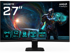 GIGABYTE LCD - 27  Gaming monitor GS27QCA, Prohnutý VA 1500R, 2560x1440 QHD, 180Hz, 5000:1, 250cd/m2, 1ms, 2xHDMI, 1xDP