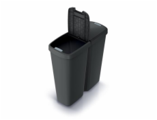 Odpadkový koš Prosperplast COMPACTA Q DUO, 50 l recyklovaná černá s černým víkem