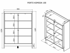 Cama Komoda PORTO 100x38x130 dub/černá