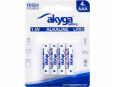 Akyga alkalická baterie AAA LR03 Zn-MnO2, 1.5V/1300mAh, blister 4x