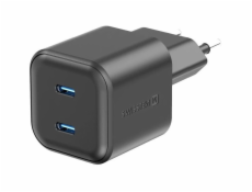 Swissten síťový adaptér gan 2x usb-c 20w power delivery černý