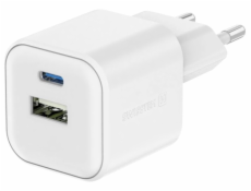 Swissten síťový adaptér gan 1x usb-c 20w pd a 1x usb-a 18w qc bílý