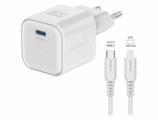 Swissten síťový adaptér gan 1x usb-c 20w power delivery bílý + datový kabel usb-c/lightning 1,2 m bílý