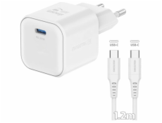 Swissten síťový adaptér gan 1x usb-c 20w power delivery bílý + datový kabel usb-c/usb-c 1,2 m bílý